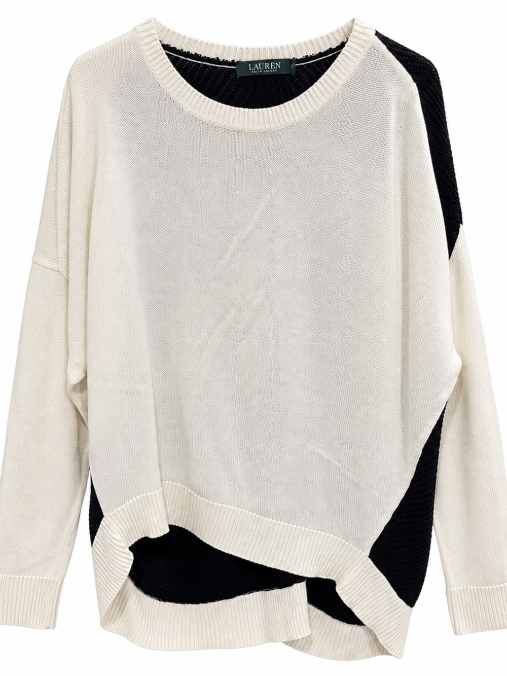 Ralph Lauren Cream and Black Colorblock Crewneck Sweater